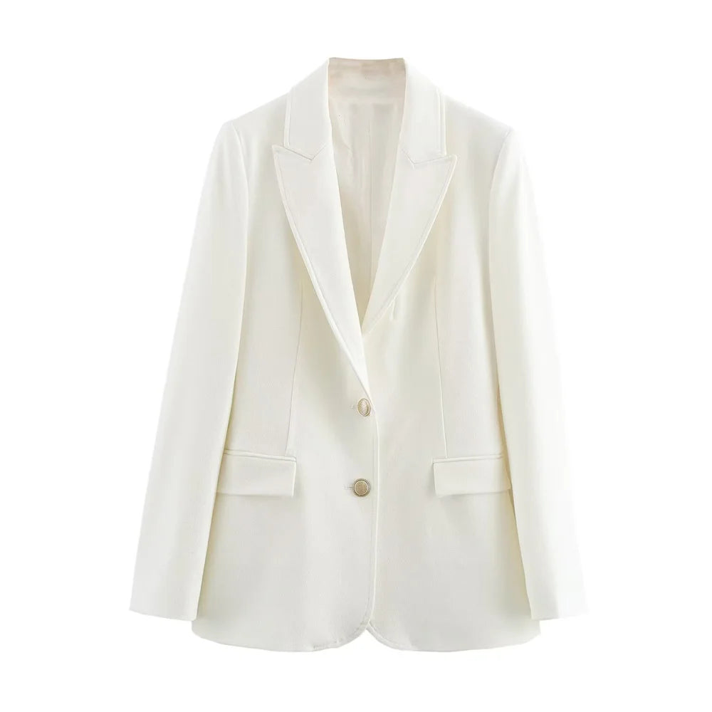 PB&ZA Women's Navy Blue Single Breasted Blazer Gold Buttons Classic Lapel and Pockets Ideal for Professional and Stylish Looks