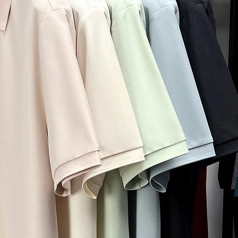 Men's Half-Zip Polo Shirt Light Beige Breathable Casual Slim Fit Stretch Cotton Classic Collar Business Casual Tops