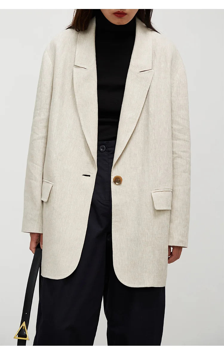 Natural Raindrop Linen Oversize Suit Jacket Women's Boyfriend Style Casual Blazer Loose Shape Top（No Shoulder Pads）