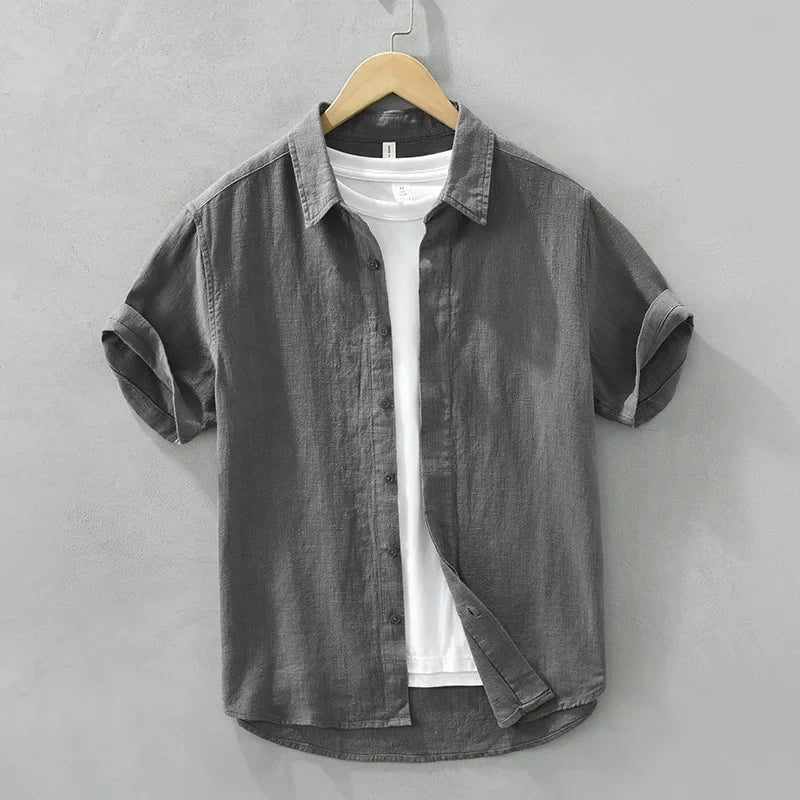 Summer New Linen Cotton Casual Shirt for Men Clothing Vintage Short Sleeve Streetwear C2759