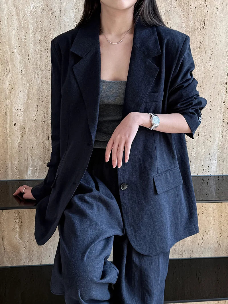 Lyocell And Linen Blended Women Autumn Blazer Coat Fashion Blazer Feminino Coat Casaco Feminino Tops For Women Clothes