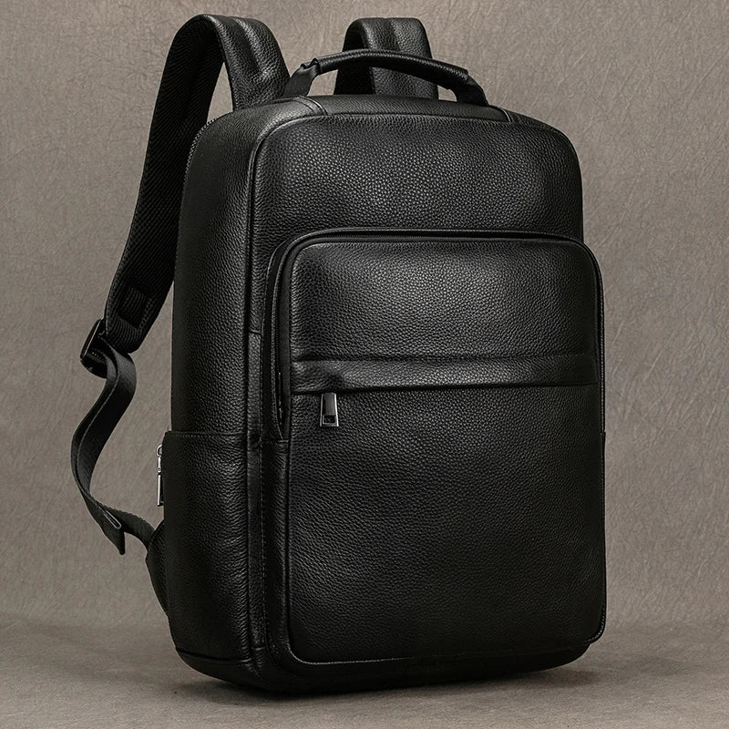 Hot Sale 15.6" Men Laptop Backpack Genuine Leather Waterproof Backpack Fashion Travel Bags School Bag Leather Bookbag Daypack