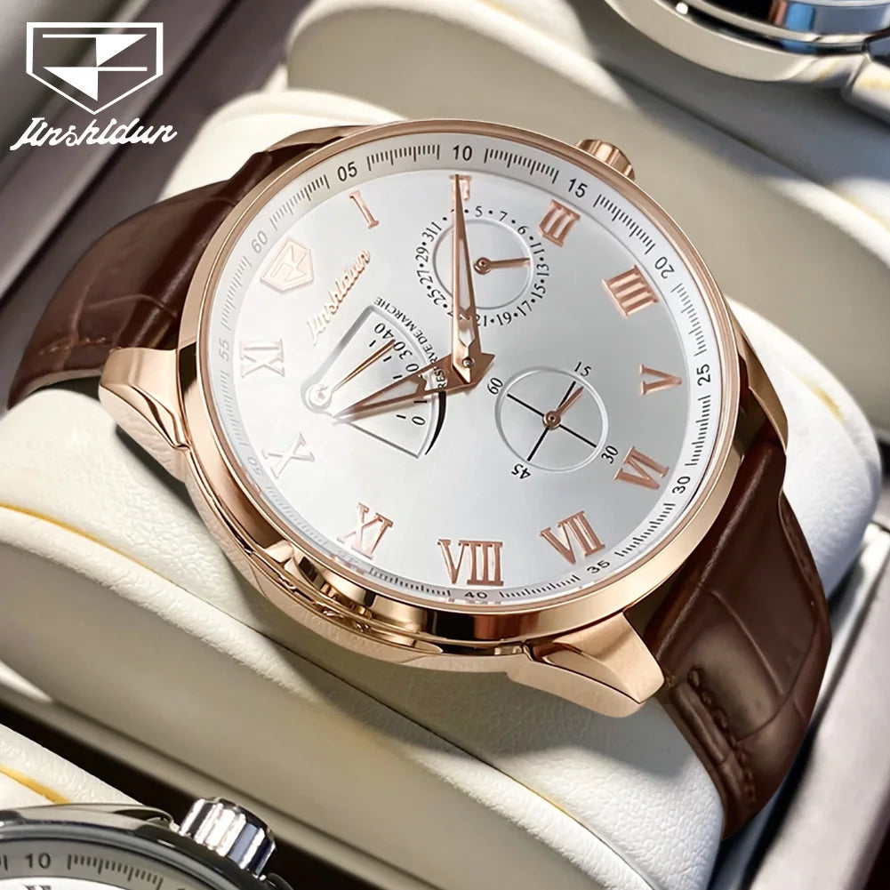 JSDUN 8921 Men's Watch Fashionable and Minimalist Business Waterproof Leather Strap Luxury Brand Automatic Mechanical Men Watch