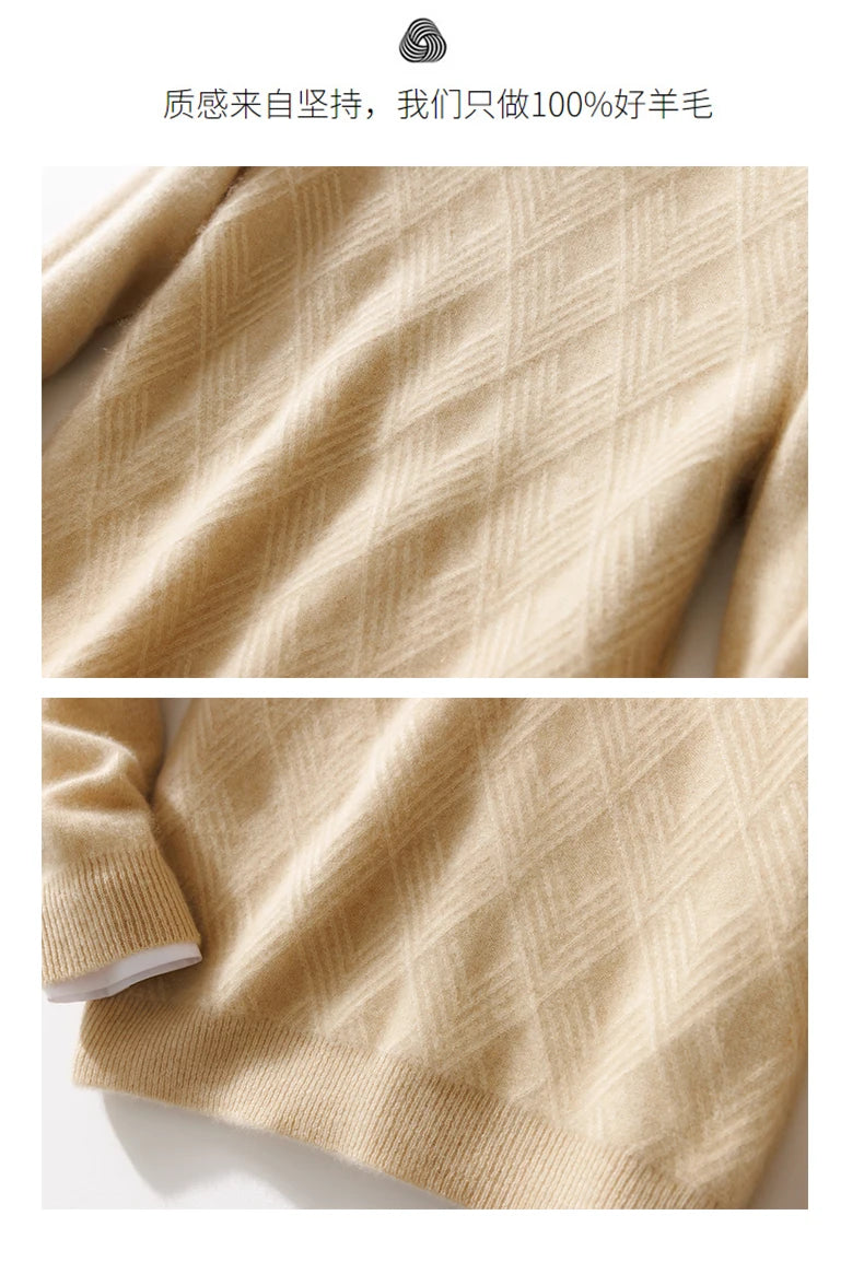 Autumn and winter round neck 100% wool sweater men's sweater with knitted warm base sweater, high-end top