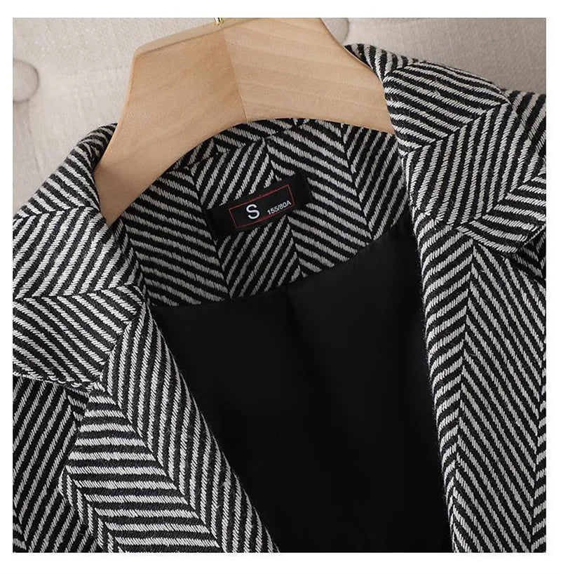 Women Coffee Stripe Formal Blazer New Long Sleeve Suit Coat Notched Collar Business Jacket Ladies Office Blazers Outerwear 4XL