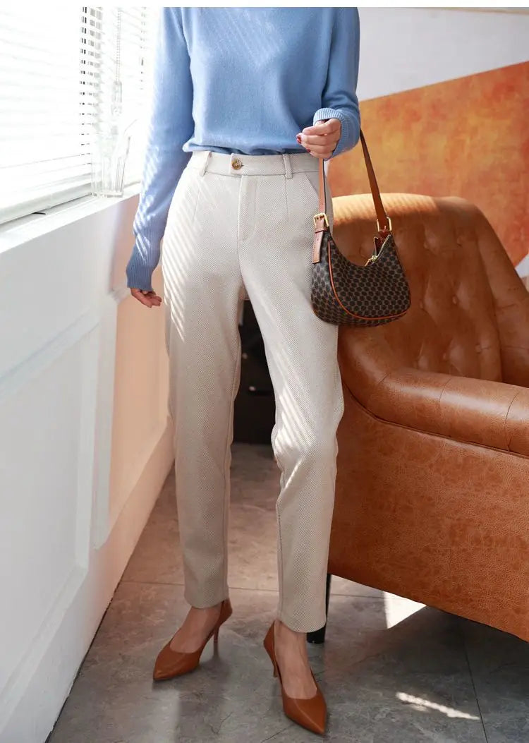 High Waist Women Suit Pants Office Ladies Harem Pencil Pants Korean Fashion Trousers Casual Button Loose Female Khaki Pants New