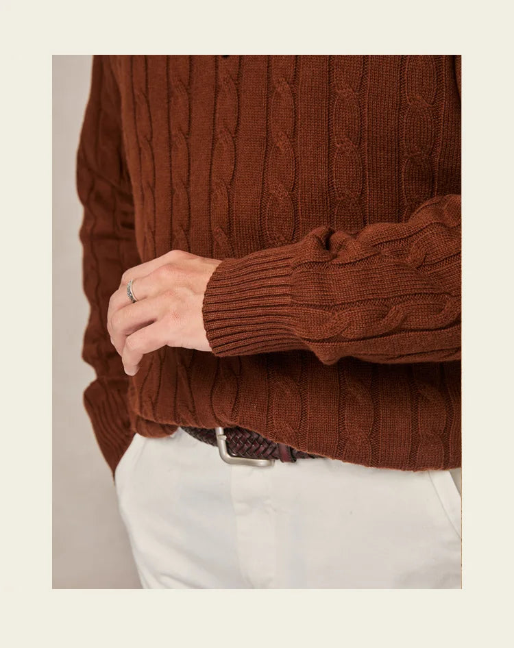 Autumn and winter retro half turtleneck zipper cashmere sweater men's loose pullover cable knit sweater coat trend