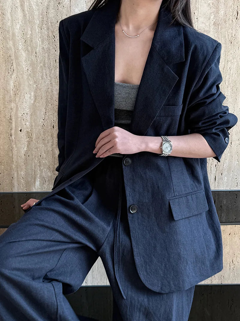 Lyocell And Linen Blended Women Autumn Blazer Coat Fashion Blazer Feminino Coat Casaco Feminino Tops For Women Clothes