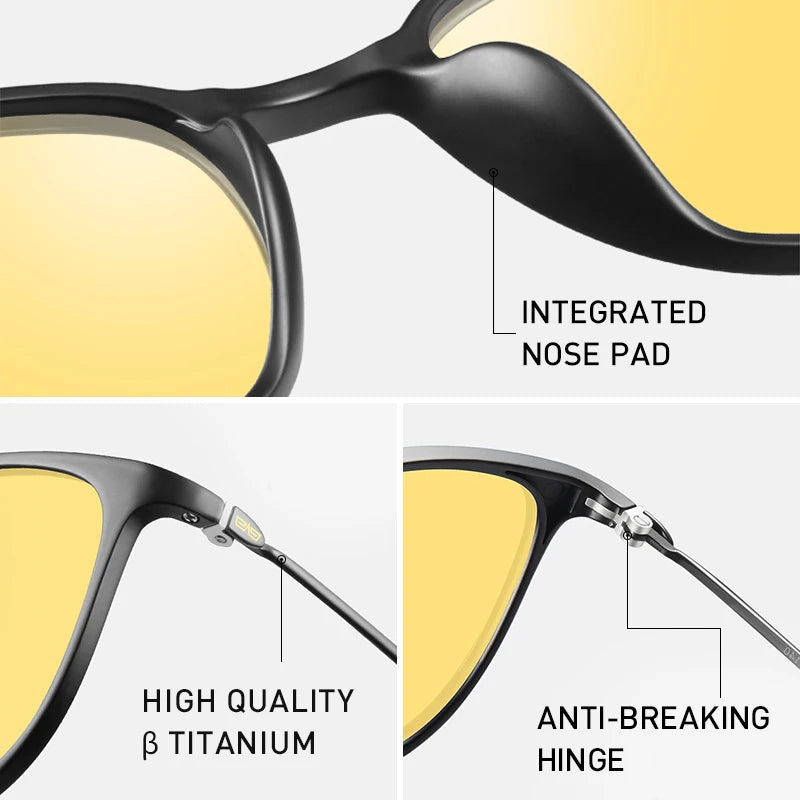 CAPONI Men Sunglasses Photochromic β Titanium Leg TR Frame Vintage Outdoor Eye Glasses Night Vision  Male Sun Glasses BSYS520