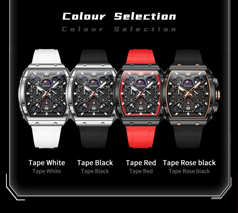 OLEVS 2942 Luxury Chronograph Quartz Watch For Men 44mm Big Dial Moon Phase Hand Clock Date Waterproof Original Fashion Watches
