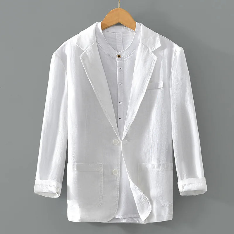 100% Linen Washed Vintage Notch Lapel Linen Blazer - Lightweight Business Casual Suit Jacket (Relaxed Fit for Men) Plus Size 4XL