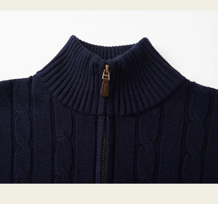 Autumn and winter retro half turtleneck zipper cashmere sweater men's loose pullover cable knit sweater coat trend