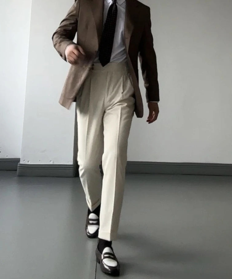 High Waist Slim Fit Business Man Suits Pants Summer 2025 Cheap Elegant Fashion Chinese Homme Up Straight Suit Trousers for Men