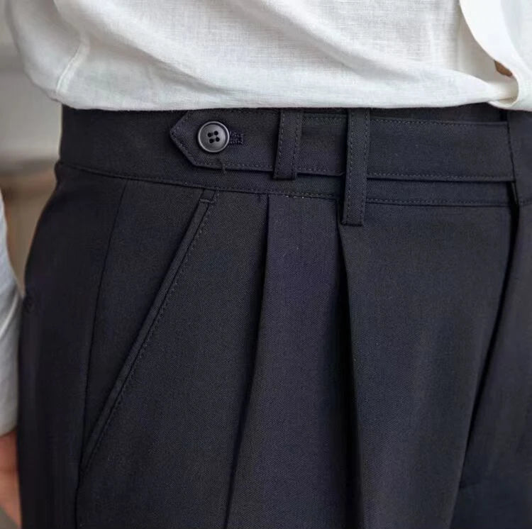 High Waist Pleated Man Suits Pants 9 Cropped Business Social Tailoring Quality Fabric Trousers for Men Classic Dress Elegant Up