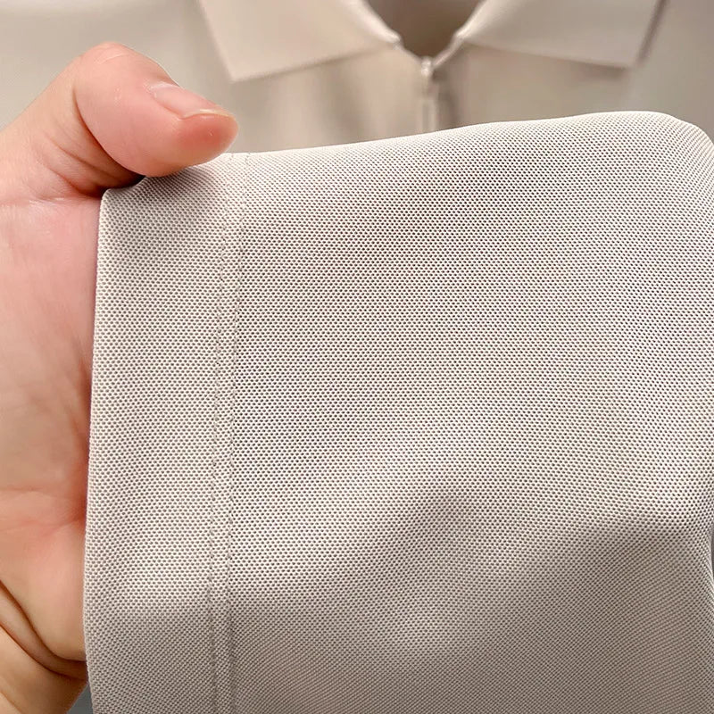 Men's Half-Zip Polo Shirt Light Beige Breathable Casual Slim Fit Stretch Cotton Classic Collar Business Casual Tops