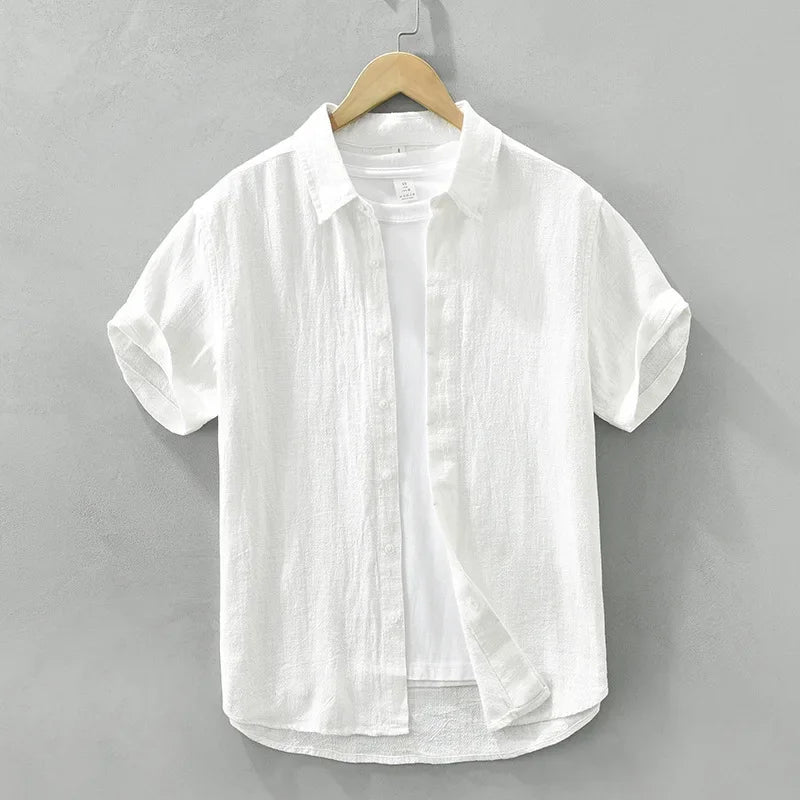 Summer New Linen Cotton Casual Shirt for Men Clothing Vintage Short Sleeve Streetwear C2759