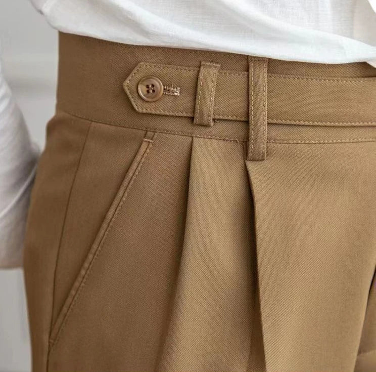 High Waist Pleated Man Suits Pants 9 Cropped Business Social Tailoring Quality Fabric Trousers for Men Classic Dress Elegant Up