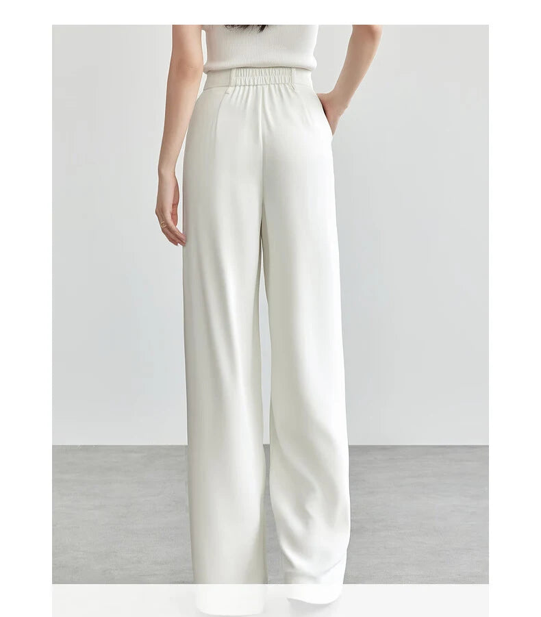 SENTUBILA Women's Tailored Trousers Formal Solid High-waist Folds Twill Workwear Pockets Full-length Pants 2025 Spring 151K57704