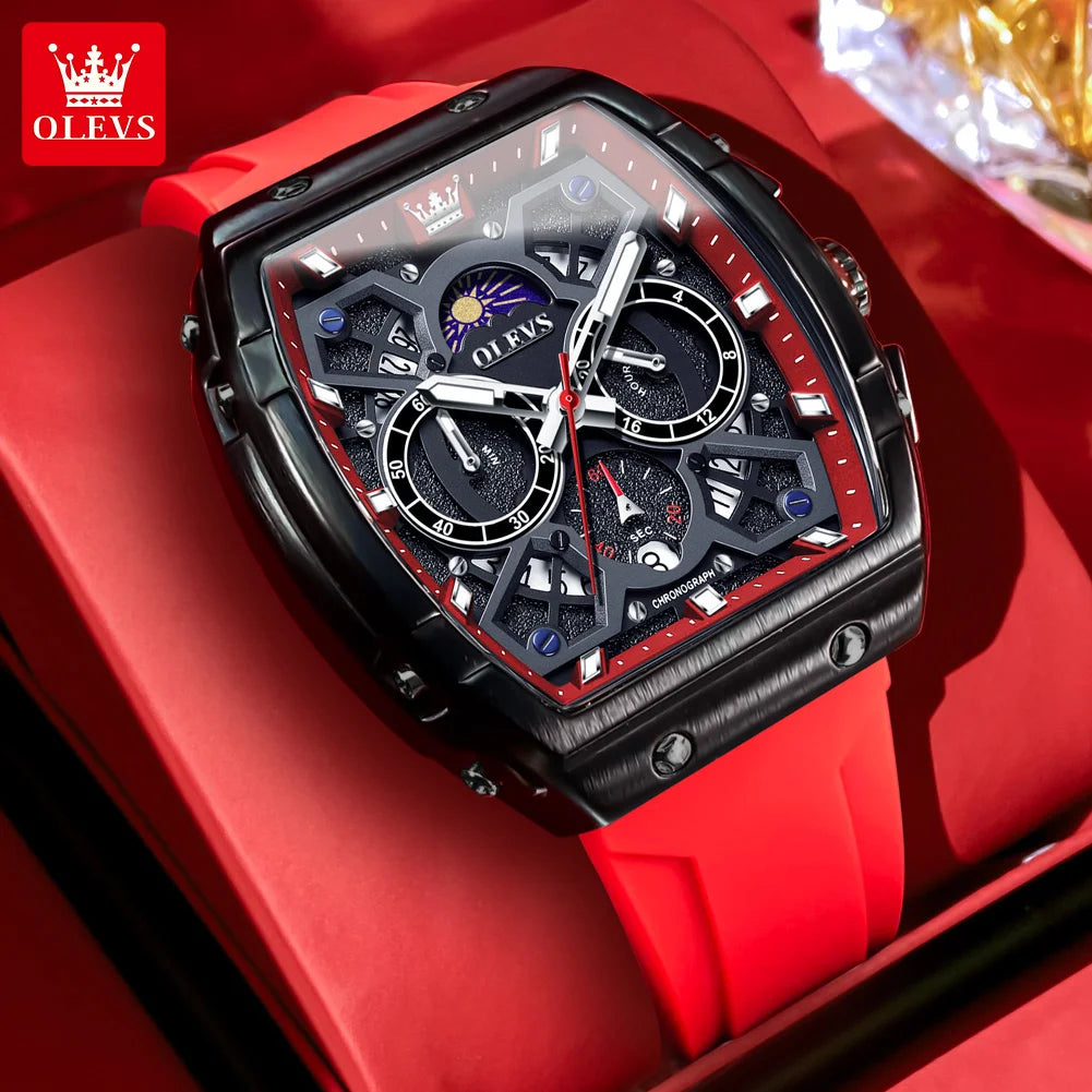 OLEVS 2942 Luxury Chronograph Quartz Watch For Men 44mm Big Dial Moon Phase Hand Clock Date Waterproof Original Fashion Watches