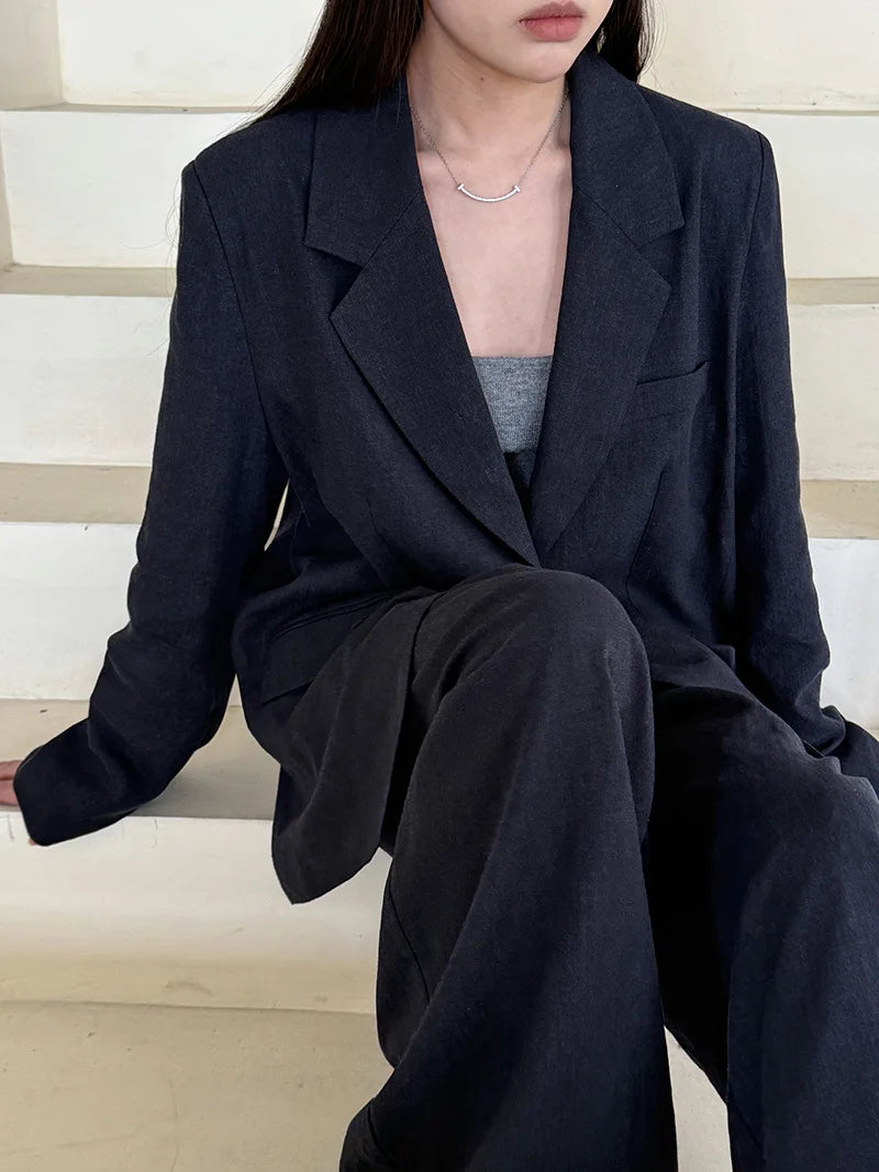 Lyocell And Linen Blended Women Autumn Blazer Coat Fashion Blazer Feminino Coat Casaco Feminino Tops For Women Clothes