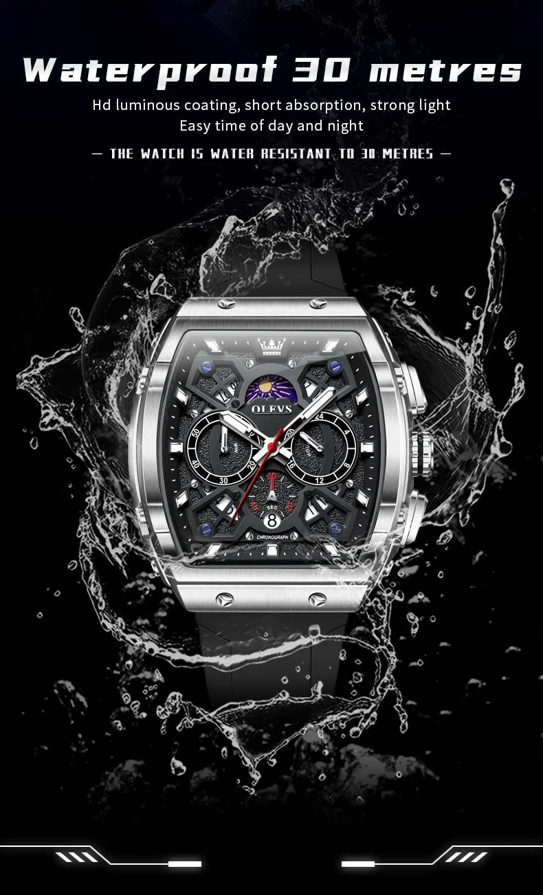 OLEVS 2942 Luxury Chronograph Quartz Watch For Men 44mm Big Dial Moon Phase Hand Clock Date Waterproof Original Fashion Watches