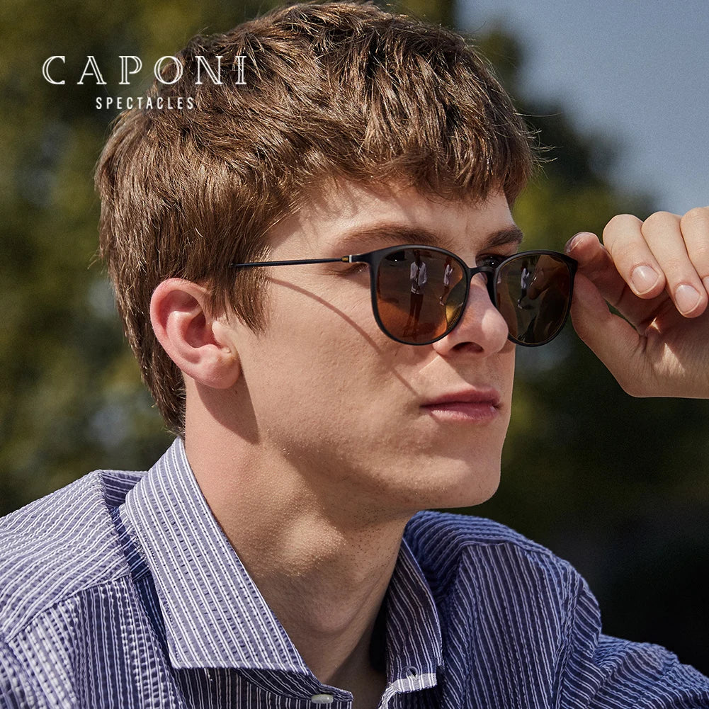 CAPONI Men Sunglasses Photochromic β Titanium Leg TR Frame Vintage Outdoor Eye Glasses Night Vision  Male Sun Glasses BSYS520