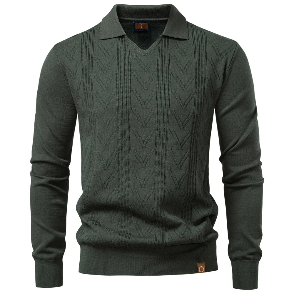 AIOPESON 2025 Modern V-neck Polo Men Solid Color Long Sleeve Fashion Forward Cut Luxury Business Social Premium Sweaters Male