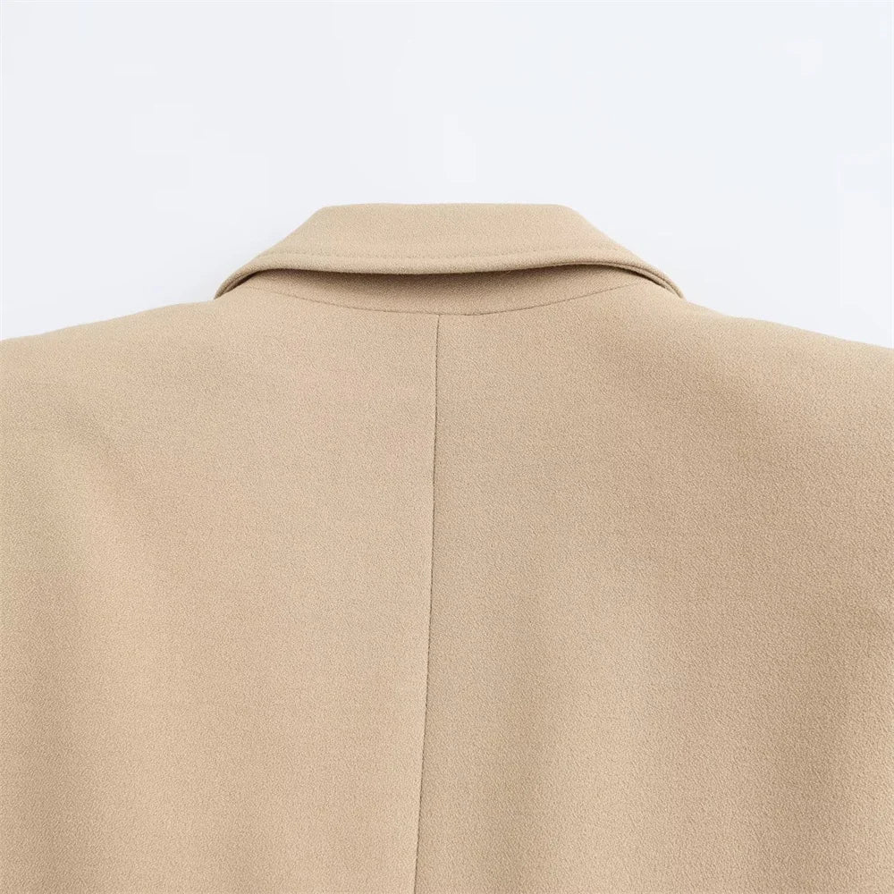 PB&ZA Women's Navy Blue Single Breasted Blazer Gold Buttons Classic Lapel and Pockets Ideal for Professional and Stylish Looks