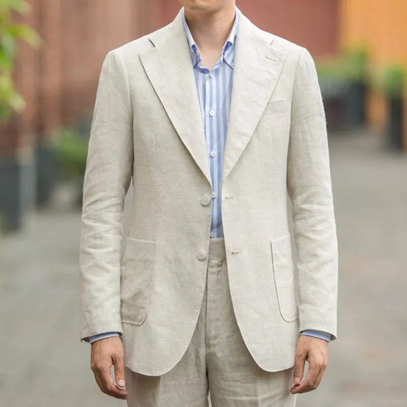 Summer Men's Linen Suit Retro Naples Style Slim-Fit Blazer Casual Middle-Aged Business Top