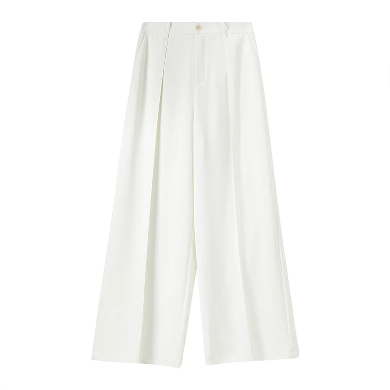 SENTUBILA Women's Tailored Trousers Formal Solid High-waist Folds Twill Workwear Pockets Full-length Pants 2025 Spring 151K57704