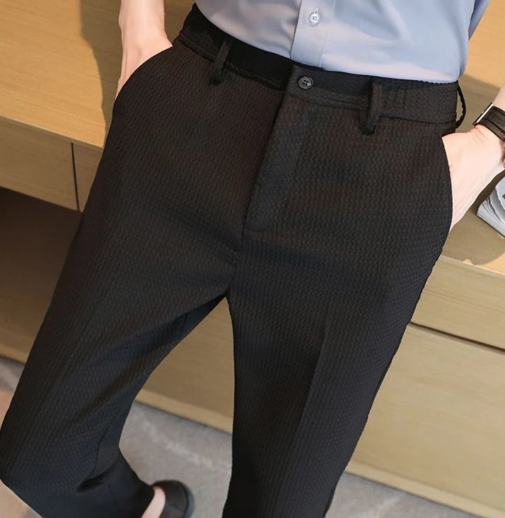 Trousers For Men Social Tailoring Slim Fit Khaki Business Waffle Tressed Work Wear Man Suits Pants Luxury Luxury Spring Clothes