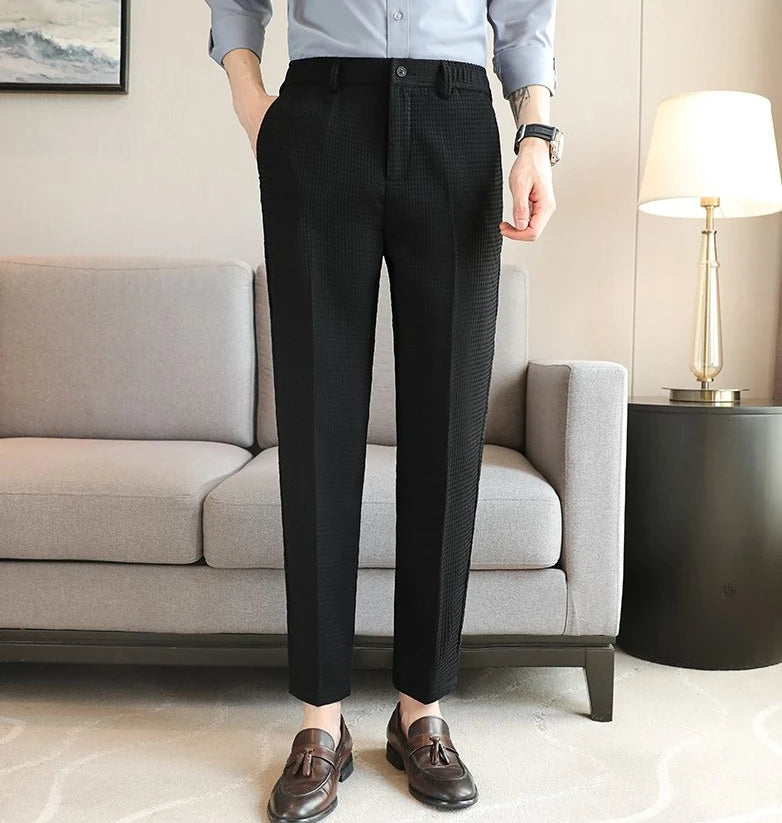Trousers For Men Social Tailoring Slim Fit Khaki Business Waffle Tressed Work Wear Man Suits Pants Luxury Luxury Spring Clothes