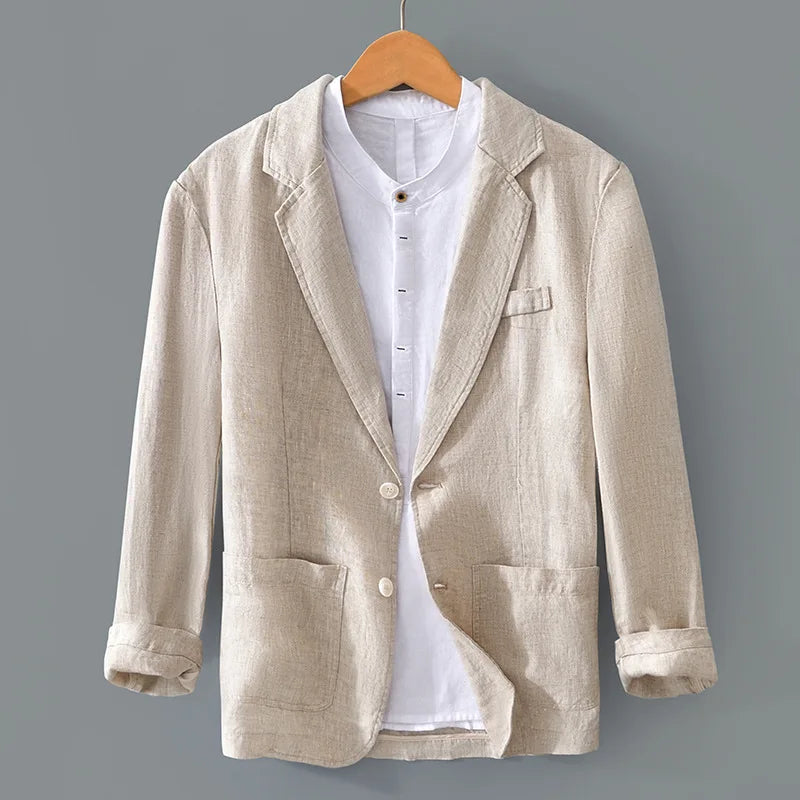 100% Linen Washed Vintage Notch Lapel Linen Blazer - Lightweight Business Casual Suit Jacket (Relaxed Fit for Men) Plus Size 4XL