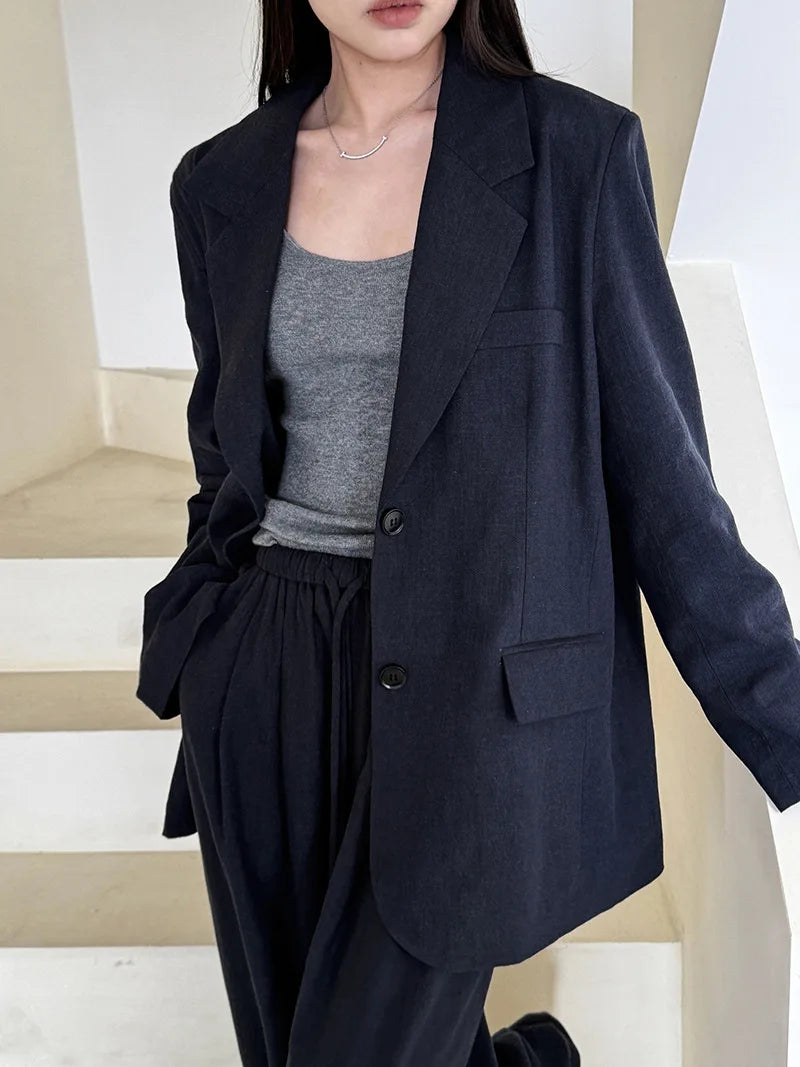 Lyocell And Linen Blended Women Autumn Blazer Coat Fashion Blazer Feminino Coat Casaco Feminino Tops For Women Clothes