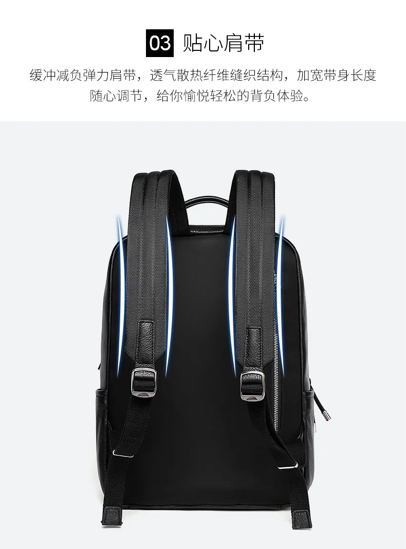 BISON DENIM New Genuine Leather Men Backpack Laptop School Backpack Bag 2025 Fashion Waterproof Travel Bag Casual Book Bag