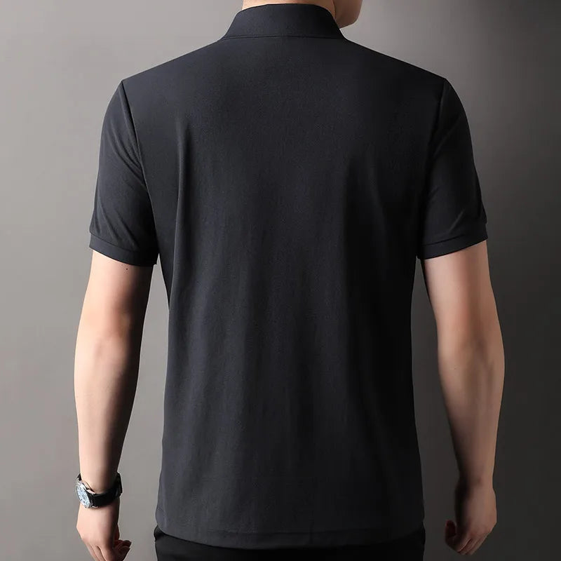 Men's Half-Zip Polo Shirt Light Beige Breathable Casual Slim Fit Stretch Cotton Classic Collar Business Casual Tops