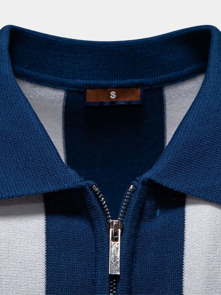 Navy Stripe Polo - Cross & Crown