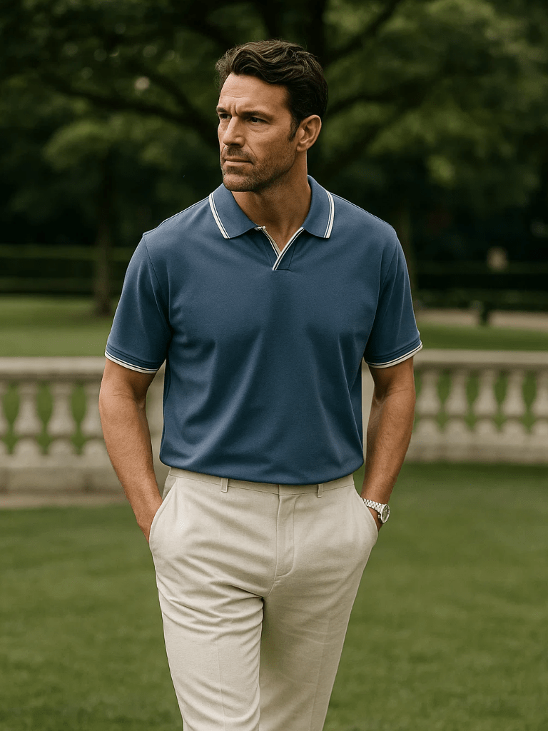 Timeless Black V-Neck Polo - Cross & Crown